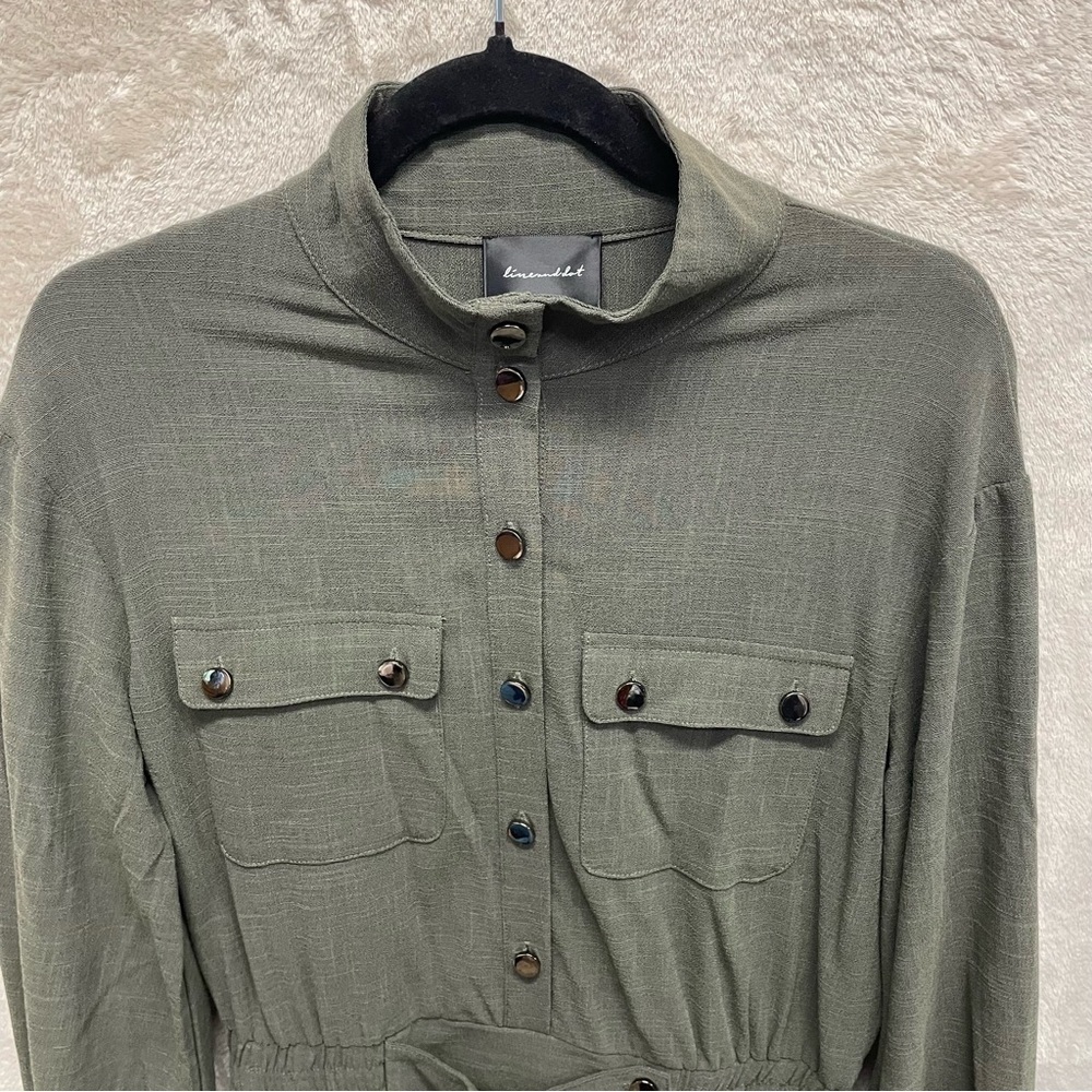Line & Dot Poppy Mino Dress In Olive Long Sleeve Womens medium utility military - Picture 7 of 9